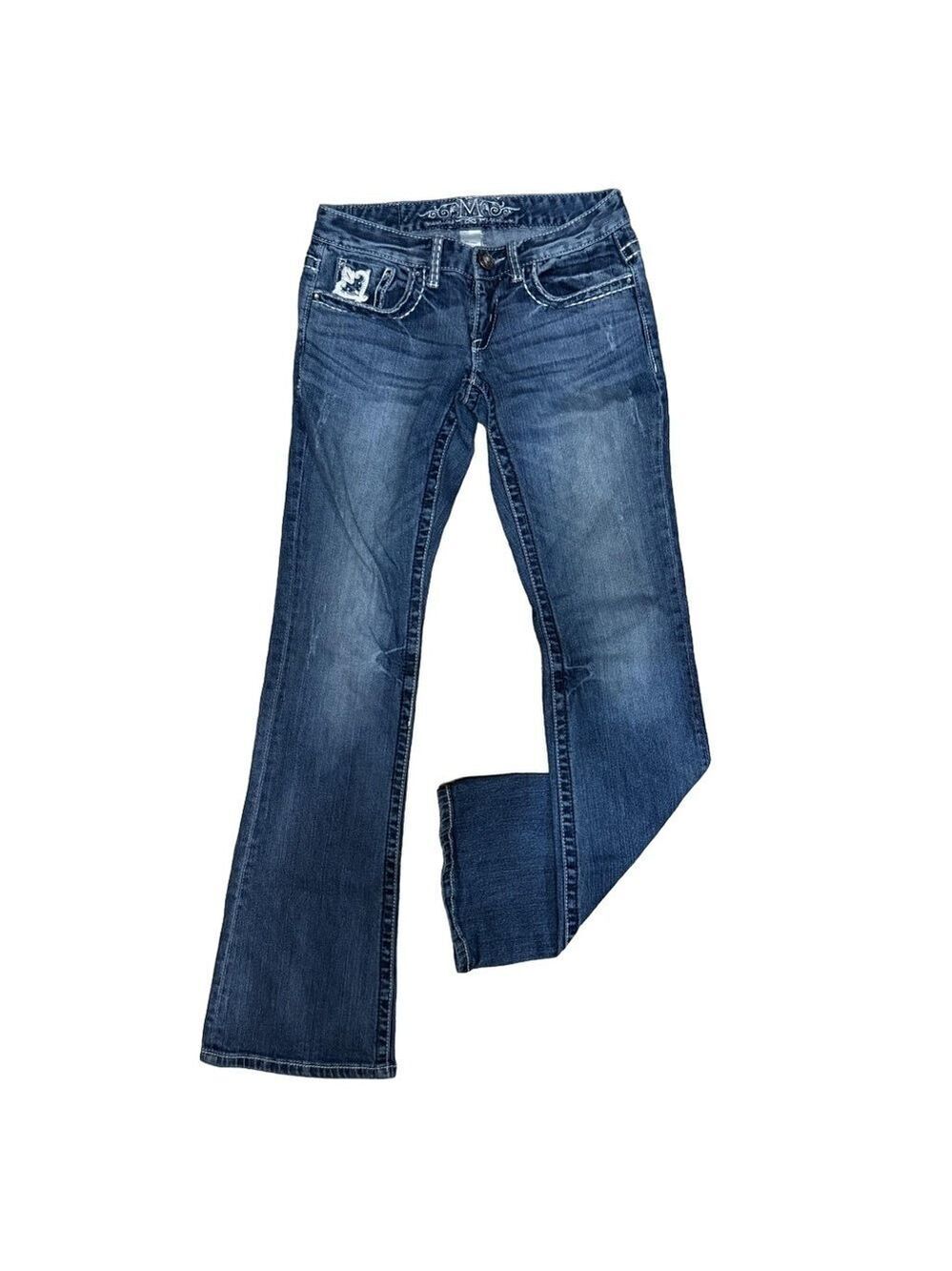MAURICES Low Rise Bootcut Jeans Embellished Pockets Size 1/2 Long